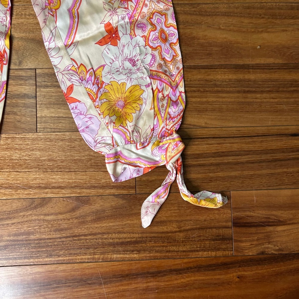 Zara The Sasha Pant Floral Paisley Tie Cuff Jogger Pants Pink Orange Yellow M - Picture 2 of 9